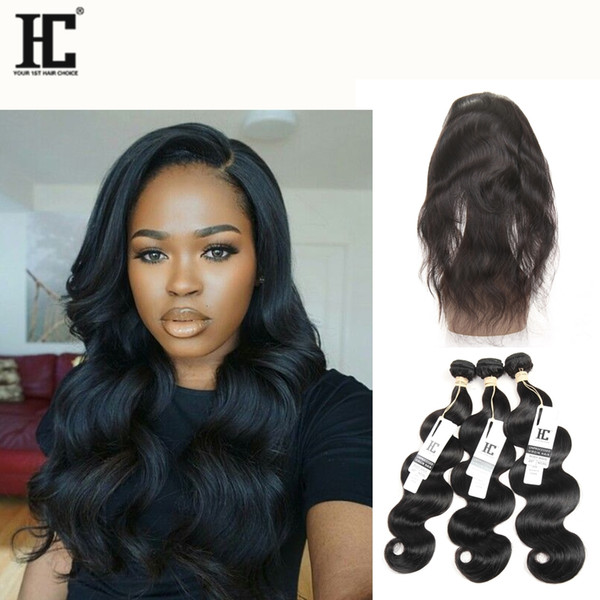 HC Peruvian Virgin Hair 360 Lace Frontal with Bundles Body Wave 3 Pieces lot Unprocessed Human Hair 360 Lace Frontal with Hair Extensions