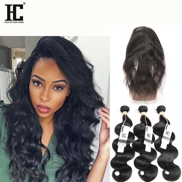 HC Brazilian Hair 3 Bundles With Full 360 Lace Frontal With Baby Hair 22x4x2 Virgin Hair 360 Lace Frontal With Bundles Extensions