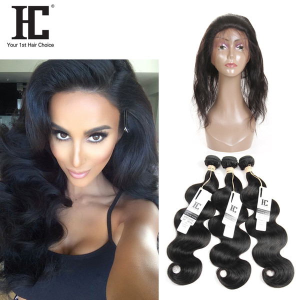 HC Hair Body Wave Brazilian Human Hair Products With 360 Lace Frontal closure 3Pcs Brazilian Virgin Hair Bundles with 360 Lace Frontal