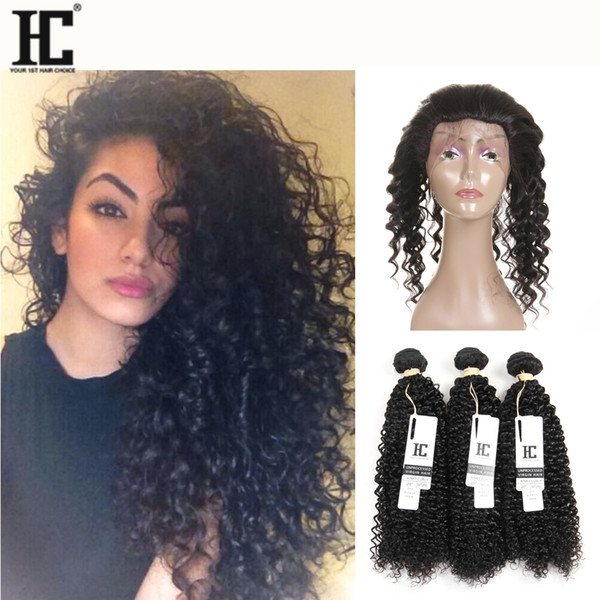 HC Hair Kinky Curly Brazilian Human Hair Products With 360 Lace Frontal closure 3Pcs Brazilian Virgin Hair Bundles with 360 Lace Frontal