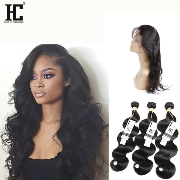 HC Hair Pre Plucked Malaysian 360 Lace Frontal With Bundle Malaysian Straight Hair 360 Lace Frontal Closure With Bundles 360 Lace Frontal