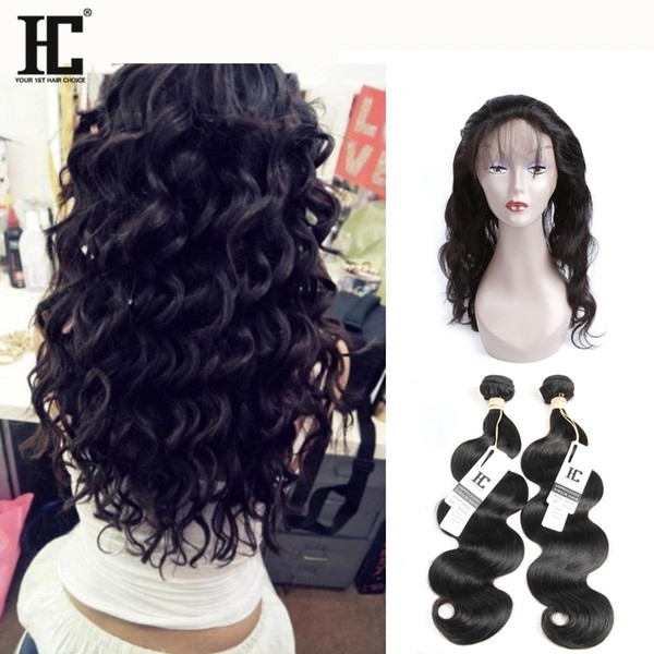 HC Hair 360 Lace Frontal With Bundles Brazilian Virgin Hair Body Wave Hair Weaves Closure Remy Human Extensions 2 Bundles With Closure