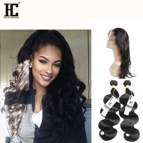 HC Hair Pre Plucked Malaysian Virgin Hair Body Wave 360 Lace Frontal With Bundles Malaysian Virgin Hair 2Bundles With Frontal With Body Wave