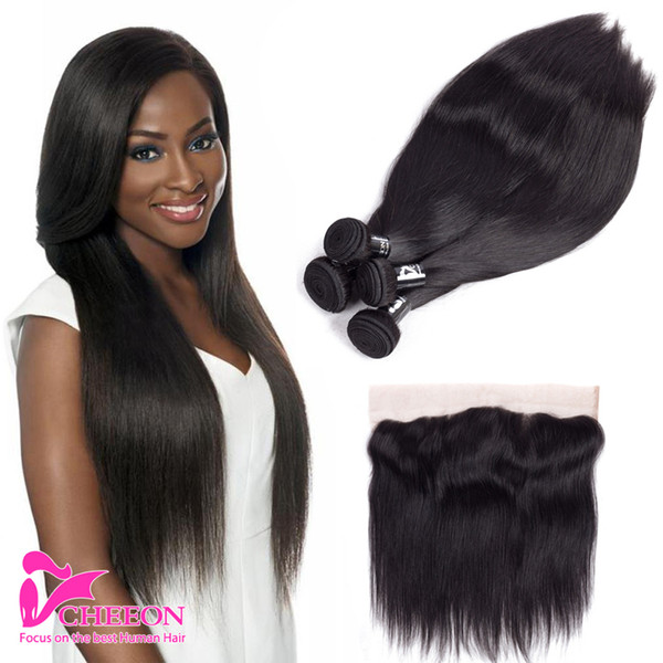 New 2017 Brazilian Straight Hair Weave Bundles With Frontal Closure Cheap Frontal Lace Closures Straight Virgin Hair Bundles 5Pcs/lot