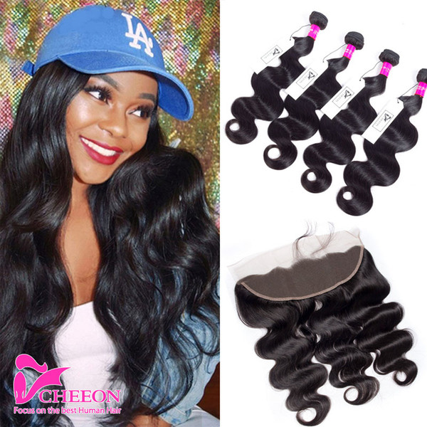 Lace Frontal Closure With 4 Bundles Brazilian Virgin Hair Weaves Body Wave Peruvian Indian Malaysian Cambodian Human Hair Ear to Ear Closure