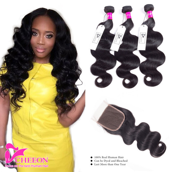 Brazilian Body Wave Virgin Hair Weave With Closure Straight 8A Grade 3 Bundles Unprocessed Brazilian Human Hair Weave Add Lace Closures