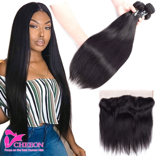 Hair Bundles Frontal Ear to Ear Lace Frontal Closure With 3 Bundles Brazilian Virgin Hair Weaves Straight Human Hair Closures