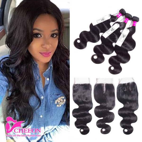 Unprocessed Body Wave Human Hair Bundles With Lace closure Brazilian Human hair Extensions Brazilian Virgin Human Hair Products Wholesale