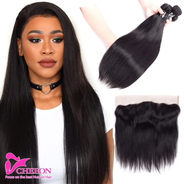 3Pcs Peruvian Virgin Hair Straight With Lace Frontal 4Pcs Lot Straight Virgin Hair Lace Frontal Closure With Bundles 100% Human Hair