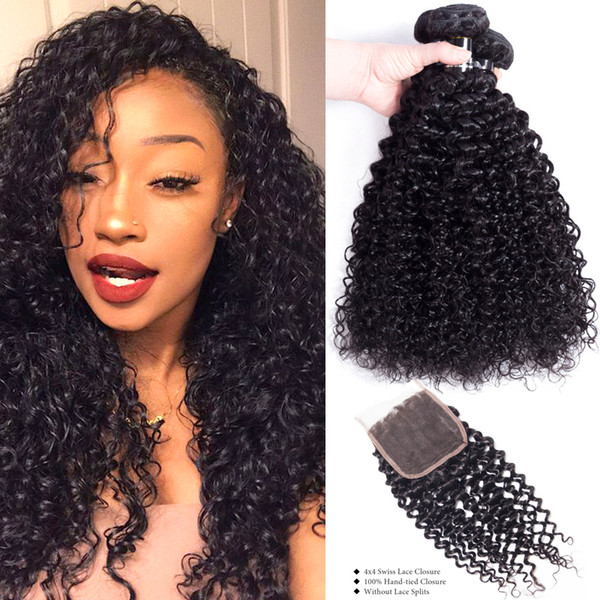 Wholesale Virgin Malaysian Curly Hair 3 Bundles With Closure 8A Unprocessed Human Kinky Curly Virgin Hair Bundles Weaves Natural Color 4Pcs