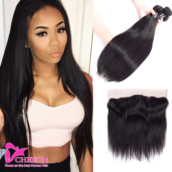 Ear to Ear Lace Frontal with 3 Bundles Brazilian Virgin Human Hair with 13*4 Top Lace Frontal Closure Hairline Lace Frontal with Baby Hair