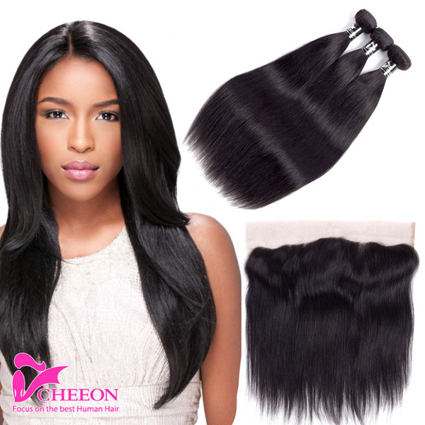 Ear To Ear 13x4 Lace Frontal Closure With 3 Bundles Silky Straight Malaysian Unprocessed Virgin Human Hair With Frontal