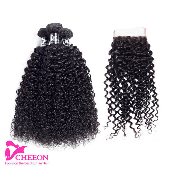 8A Brazilian Curly Virgin Hair 3 Bundles With Lace Closure Free Part Brazilian Kinky Curly Virgin Hair Brazilian Curly Human Hair Weave