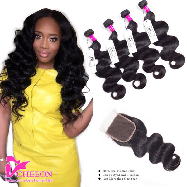 Closure Bundles 8A Malaysian Virgin Body Wave Hair Weaves 4 Bundles With Closure Human Hair Bundle With Lace Closure