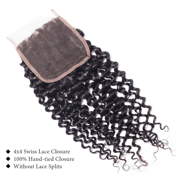 Mongolian Kinky Curly Human Hair Weaves With Closure 100% Virgin Human Hair 4 Bundles With Lace Closure Natural Black 