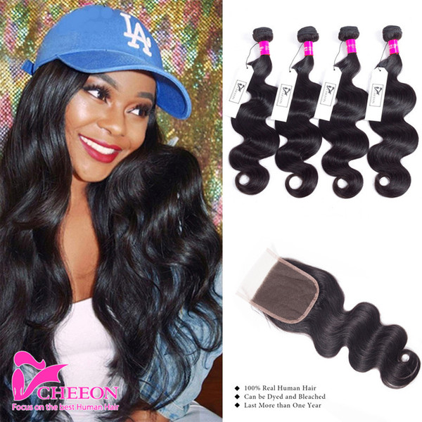 8A Peruvian Virgin Hair Bundles Body Wave With Closure Unprocessed Rosa Hair Products With Closure Human Hair 4 Bundles With Lace Closures