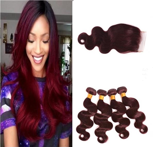 Burgundy Brazilian Hair Weave Bundles Grade 9A Wine Red Brazilian Virgin Hair Body Wave 5Pcs Lot Brazilian Remy Human Hair Extensions