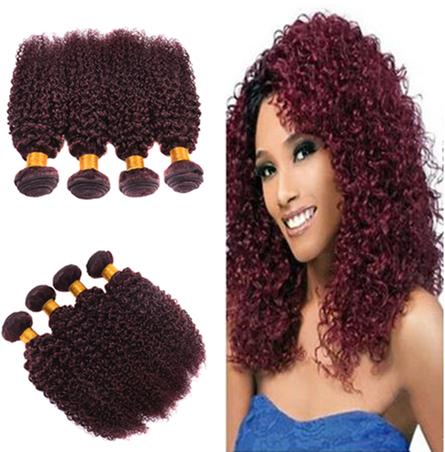 9A Wine Red Brazilian Kinky Curly 99J Burgundy Brazilian Human Hair Bundles Red Color Curly Lace Closure