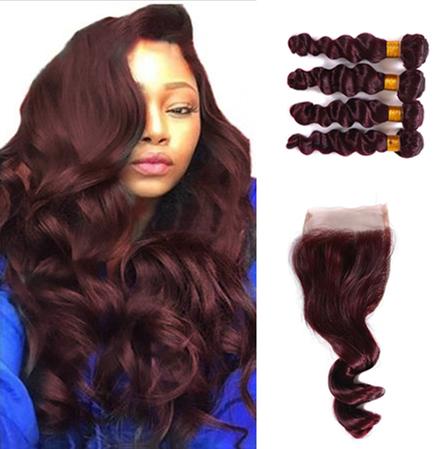 99J Brazilian Loose Wave Hair Bundles Burgundy Brazilian Loose Wave Human Hair Extensions Brazilian Loose Wave Virgin Hair 4 Bundles