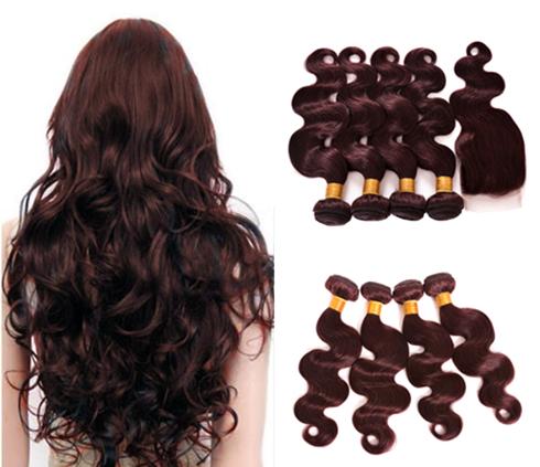 99J Wine Red Burgundy Brazilian Body Wave Hair Bundles With Lace Closure Brazilian Human Hair Extensions Red Color Human Hair Weaves