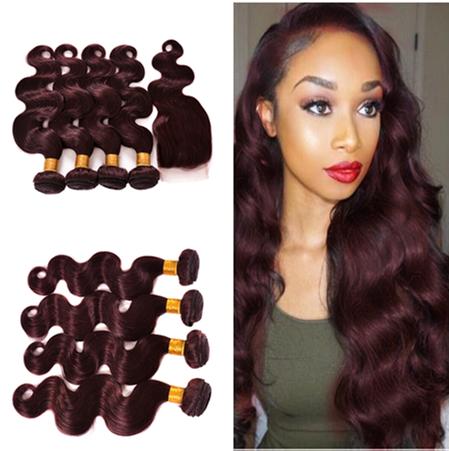 Burgundy Brazilian Hair Weaves Bundles Body Wave Human Hair Lace Closure 99J Wine Red Color Hair Extensions