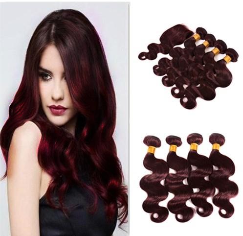 Burgundy Brazilian Virgin Hair Weave Body Wave 99J Brazilian Human Hair Extensions Wine Red Color Body Wave Bundles With Closure