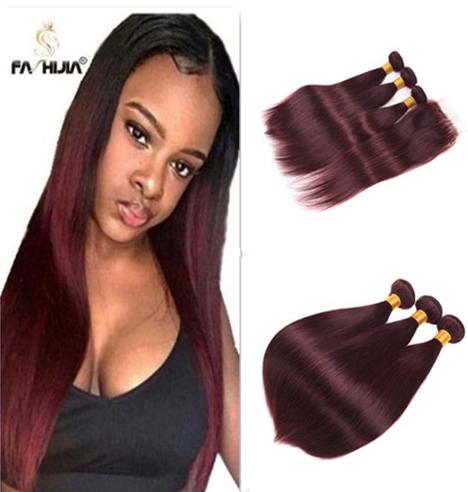 Burgundy Brazilian Straight Hair 99j Brazilian Hair Extension With Lace Closure Red Human Hair 3 Bundles 18inch With 16inch Closure Can Dyed