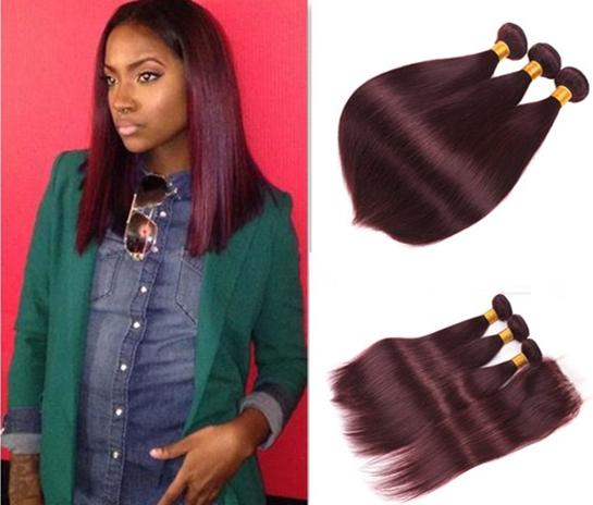 Burgundy Wine Red 99J Brazilian Virgin Hair Weave Bundles 16 18 20inch with 14inch closure Red Color Straight Baby Human Hair Extension