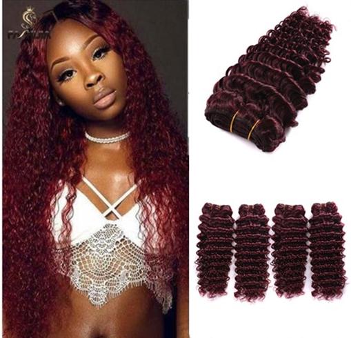 99J Burgundy Brazilian Human Hair Extension Deep Wave Wine Red Hair 4 Bundles 16 18 20 22inch With 14inch Closure Weaves Closure