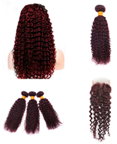 Burgundy Lace Closure Curly Wave 99J Wine Red Brazilian Human Hair Bundles With Closure Brazilian Virgin Hair Extension 4Pcs lot 10-28inch