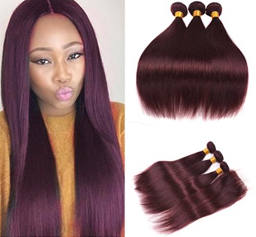 99J Burgundy Straight Hair Extensions Wine Red Brazilian 100% Human hair Weave Burgundy Human Hair 3 Bundles With Lace Closure Wholesale