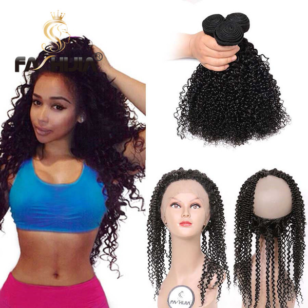 3B 3C Raw Indian Kinky Curly Hair 360 Lace Frontal With Bundles Kinky Curly With Closure 2/3pcs Nature color Indian Human Hair