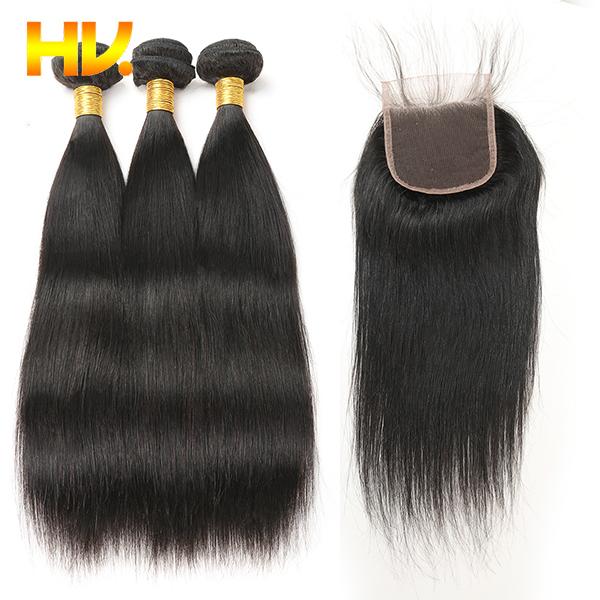 Straight Hair Bundles With Closure Non Remy Human Hair 3 Bundles With Closure Peruvian Hair Bundles With Closure