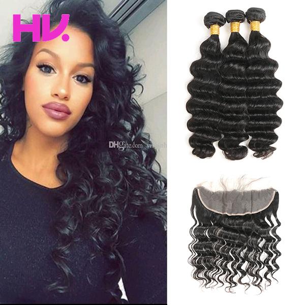 8a brazilian loose deep Hair With 13*4 lace frontal Closure 3 Bundles Unprocessed Virgin Human Hair Bundles ramy human hair weave 8-30inch