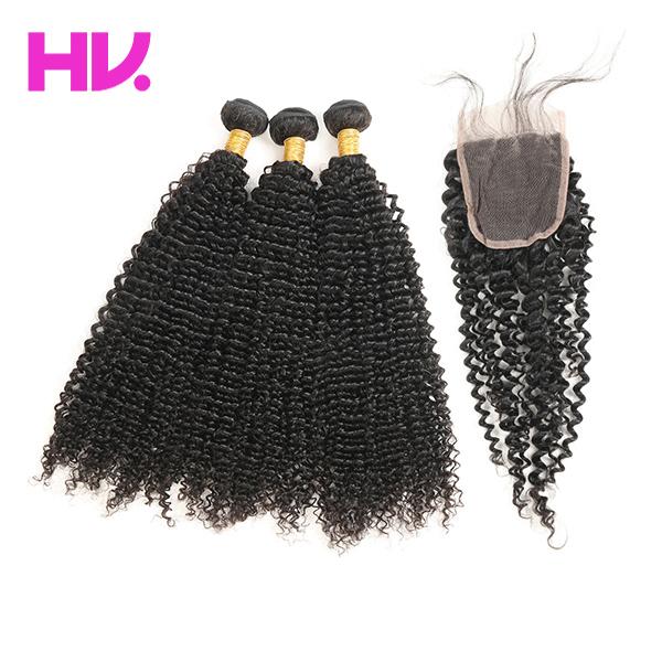 8a indian kinky curly Hair With Closure 3 Bundles Unprocessed Virgin Human Hair Bundles With 4*4 Lace Closure remy Hair Extensions