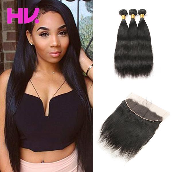 8a brazilian Virgin Human Hair straight With Lace Frontal Closure 3 Bundles With 13*4 Ear to Ear Lace Frontal Closure hair Weaves Closure