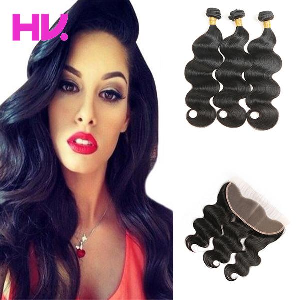 brazilian Virgin Human Hair body wave With Lace Frontal Closure 3 Bundles With 13*4 Ear to Ear Lace Frontal Closure hair Weaves Closure