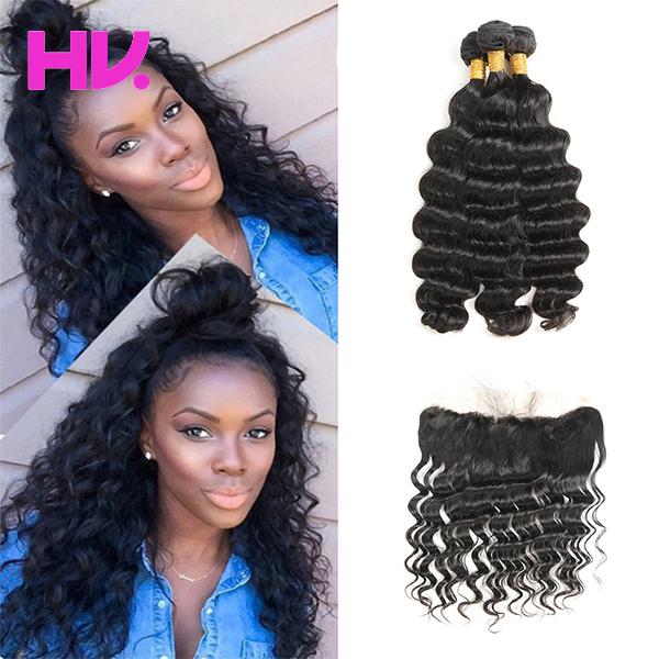 8a Brazilian loose wave Hair With Closure 3 Bundles Unprocessed Virgin Human Hair Bundles With 13*4 Lace Closure Hair Extensions