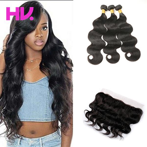 peruvian Virgin Human Hair body wave With Lace Frontal Closure 3 Bundles With 13*4 Ear to Ear Lace Frontal Closure hair Weaves Closure