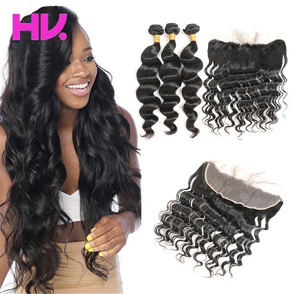 8a peruvian loose wave Hair With 13*4 lace frontal Closure 3 Bundles Unprocessed Virgin Human Hair Bundles ramy human hair weave 8-30inch