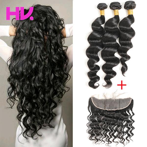 8a malaysian loose wave Hair With 13*4 lace frontal Closure 3 Bundles Unprocessed Virgin Human Hair Bundles ramy human hair weave 8-30inch