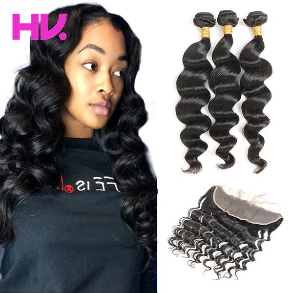 8a indian loose wave Hair With 13*4 lace frontal Closure 3 Bundles Unprocessed Virgin Human Hair Bundles ramy human hair weave 8-30inch