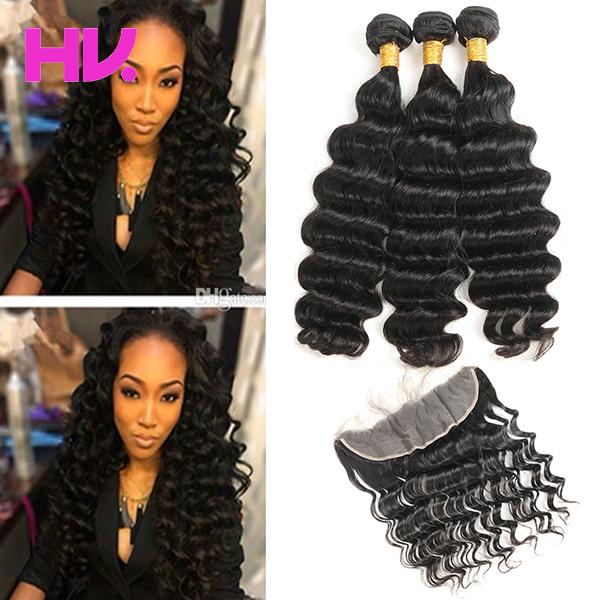 8a peruvian loose deep Hair With 13*4 lace frontal Closure 3 Bundles Unprocessed Virgin Human Hair Bundles ramy human hair weave 8-30inch