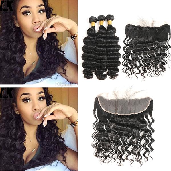 8a malaysian loose deep Hair With 13*4 lace frontal Closure 3 Bundles Unprocessed Virgin Human Hair Bundles ramy human hair weave 8-30inch