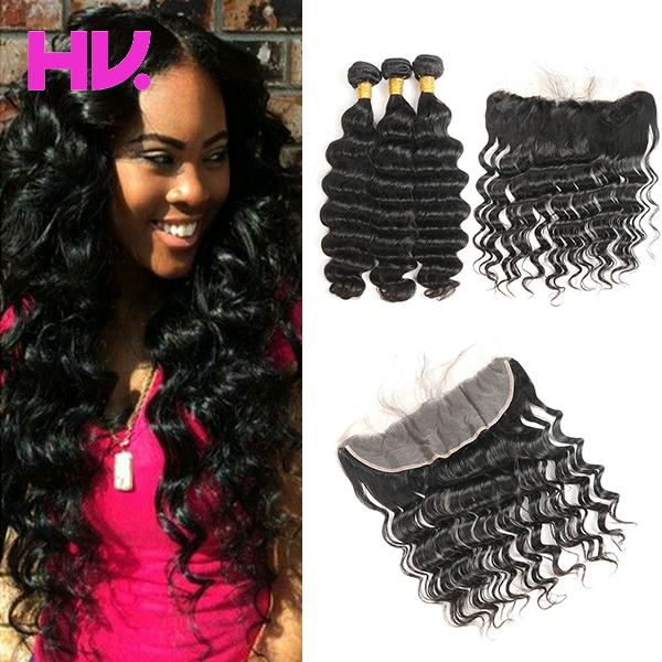 8a indian loose deep Hair With 13*4 lace frontal Closure 3 Bundles Unprocessed Virgin Human Hair Bundles ramy human hair weave 8-30inch