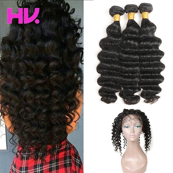 8a malaysian deep Wave Hair Weaves With Closure 360 Lace Frontal With Bundles 360 lace Virgin remy Human Hair With Bady Hair