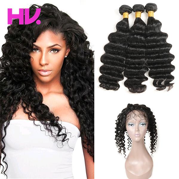 8a Brazilian deep Wave Hair Weaves With Closure 360 Lace Frontal With Bundles 360 lace Virgin remy Human Hair With Bady Hair