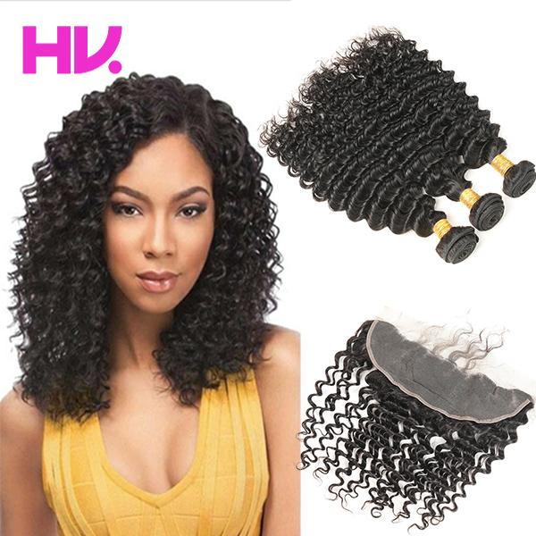 8a peruvian deep wave Hair With Closure 3 Bundles Unprocessed Virgin Human Hair Bundles With 13*4 Lace Closure Hair Extensions