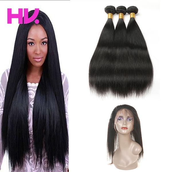 8a malaysian straight Hair With Closure 3 Bundles Unprocessed Virgin Human Hair Bundles With 360 lace frontal Hair Extensions