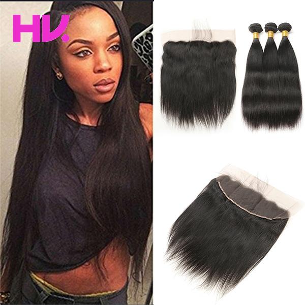 malaysian Virgin Human Hair straight With Lace Frontal Closure 3 Bundles With 13*4 Ear to Ear Lace Frontal Closure hair Weaves Closure